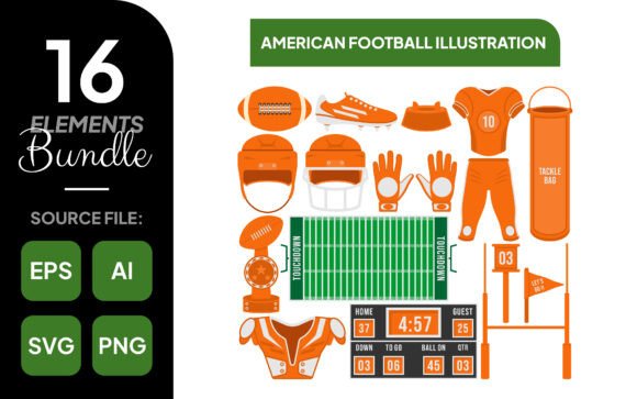 American Football Illustration Bundle: Graphics for Crafts & Local Branding