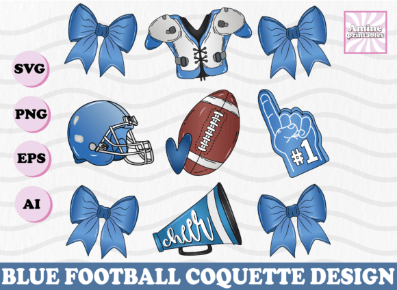 Blue Football Coquette Bow Sublimation Graphics