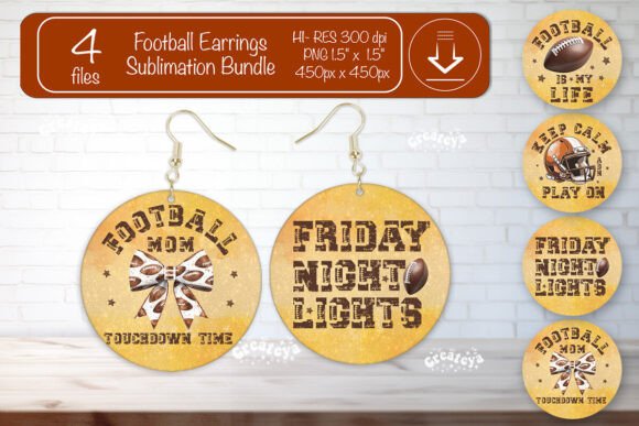 Football Earrings PNG Round Sublimation Graphics for Crafts