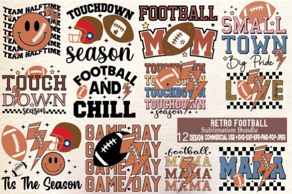Retro Football SVG PNG Sublimation Bundl: Graphics for Crafts & Branding